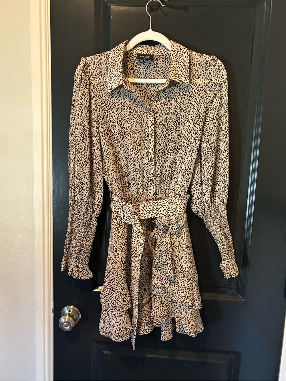 Bardot Womens Cream and Black Printed Shirt Dress with Belt